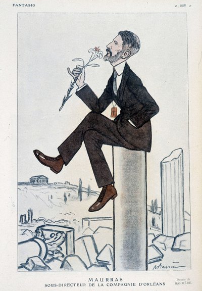 Charles Maurras, político e escritor francês (1868-1952), vice-diretor da campanha de Orleans - Ilustração de Adrien Barrere (1877-1931) em "Fantasio" de 15/05/1923 de Adrien Barrere