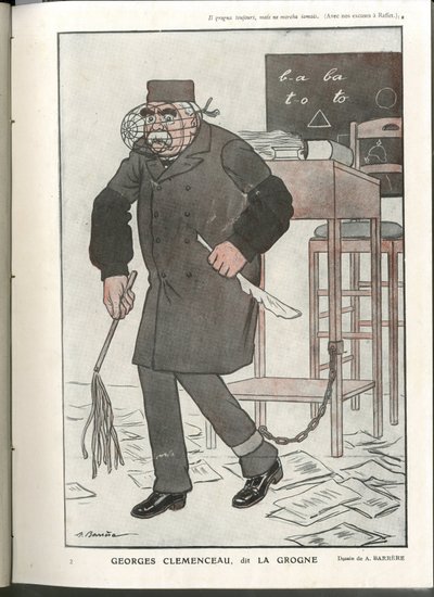 Ilustração de A Barrere (1874-1931) em "Fantasio", 01/05/16 - Georges Clemenceau, dit La Grogne - Guerra de 14 -18, Censura - Clemenceau George de Adrien Barrere