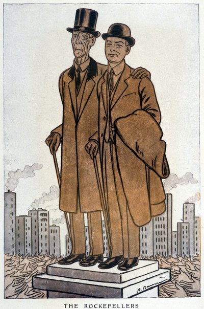 Les Rockefellers, senior e junior, american cresus - Ilustração de Adrien Barrere (1877-1931) em "Fantasio" de 01/03/1930 de Adrien Barrere