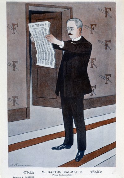 Retrato de Gaston Calmette, diretor de Figaro, de Barrère, "Fantasio". de Adrien Barrere