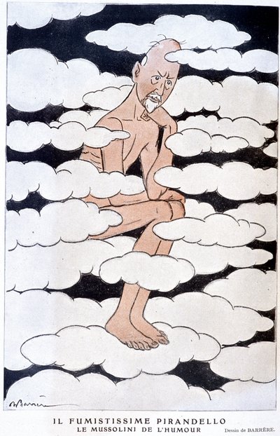 Retrato de Luigi Pirandello (1867 - 1936), dramaturgo italiano - Ilustração de Adrien Barrere (1877-1931) em "Fantasio" de 01/08/1925 de Adrien Barrere