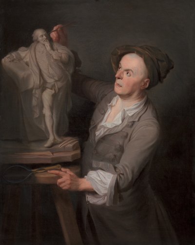 Louis-François Roubiliac modelando seu monumento a Shakespeare, entre 1760 e 1761. de Adrien Carpentiers