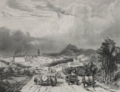 Vista geral de Riom, Auvergne, 1829. de Adrien Dauzats