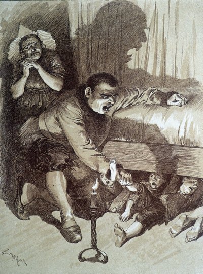 Pepetit Poucet - em "Les contos de fées" de Charles Perrault, ilustrações de Adrien Marie de Adrien Emmanuel Marie