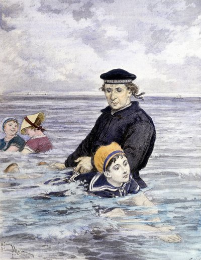 Aula de natação - desenho de Adrien Marie (1848 - 1891), final do século XIX de Adrien Emmanuel Marie