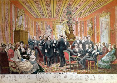 Salão de Victor Hugo, 21 rue de Clichy, Paris, dezembro de 1875 (gravura a cores) de Adrien Emmanuel Marie