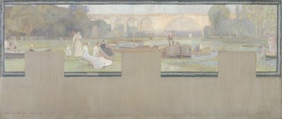 Esboço para a Câmara Municipal de Nogent-sur-Marne: Le repos - la navigation, primavera de 1889 (óleo sobre tela) de Adrien Karbowsky