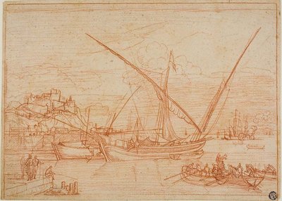 Vista de um porto: navios em um porto de Adrien Manglard