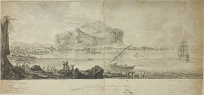 Vista da cidade e do porto de Palermo com vista para o Monte Pellegrino de Adrien Manglard