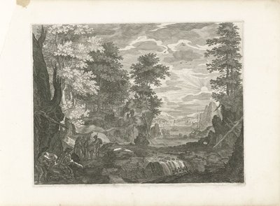 Queda de água com uma cidade ao fundo
Quatro paisagens na Boémia (título da série) de Aegidius Sadeler (II) (attributed to)