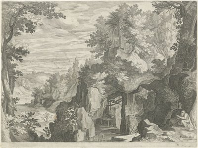 Paisagem montanhosa com um eremita de Egidius  Sadeler (II)