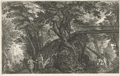 Paisagem da floresta com uma ponte Oito paisagens da Boêmia (título da série) de Egidius  Sadeler (II)