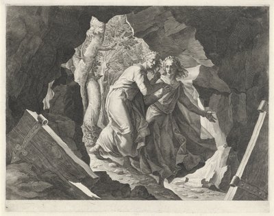 Dante e Virgil entram no inferno através de um portão de Egidius  Sadeler (II)