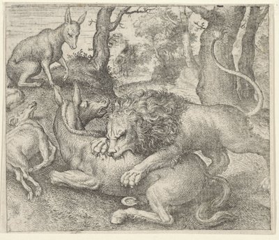 Fábula do leão e da raposa de Egidius  Sadeler (II)