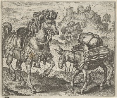 Fábula do Burro Insatisfeito e do Cavalo de Guerra de Egidius  Sadeler (II)