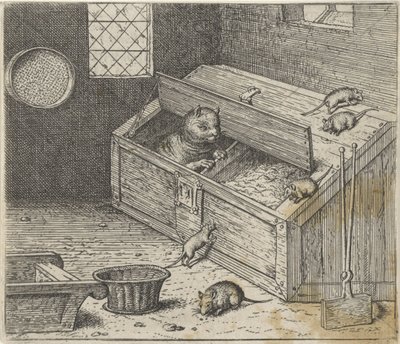 Fábula do Gato Velho e os Ratos de Egidius  Sadeler (II)