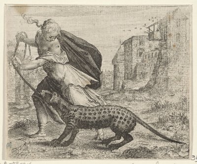 Fábula da mulher com um gato civeta de Egidius  Sadeler (II)