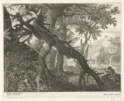 Caça ao coelho em uma paisagem florestal Seis paisagens (título da série) de Egidius  Sadeler (II)