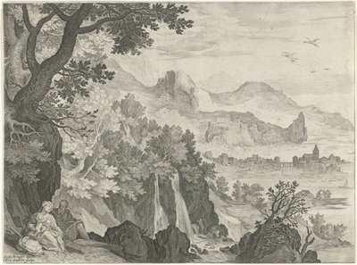 Paisagem com a calma durante o voo para o Egipto de Egidius  Sadeler (II)