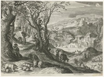 novembro e dezembro Os doze meses em seis paisagens italianas (título da série) de Egidius  Sadeler (II)