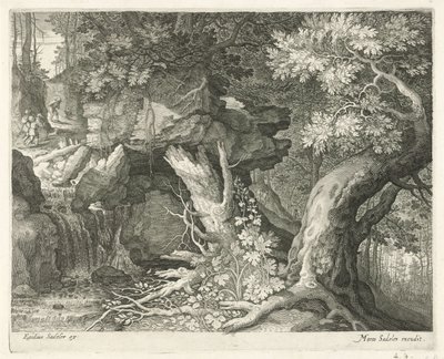 Viajantes sobre uma queda de água
Seis paisagens (título da série) de Egidius  Sadeler (II)
