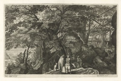 Rio com pedras e um moinho de água Oito paisagens da Boêmia (título da série) de Egidius  Sadeler (II)