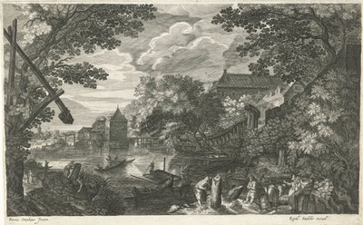 Paisagem fluvial com pescadores e operários
Oito paisagens na Boémia (título da série) de Egidius  Sadeler (II)