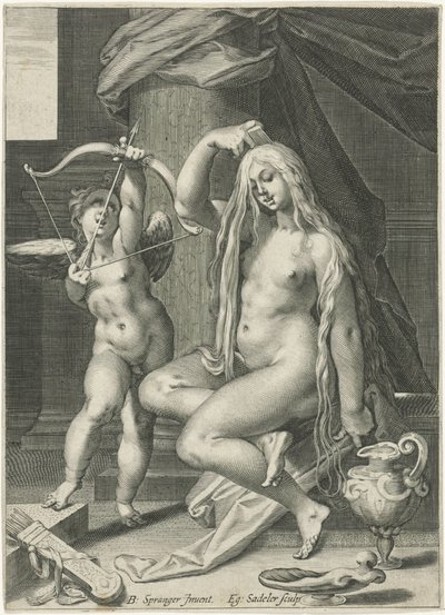 Vénus penteia-lhe o cabelo de Egidius  Sadeler (II)