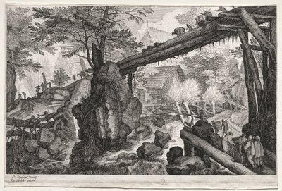 Oito paisagens boêmias: paisagem com ponte sobre a catarata, c. 1610-1615. de Aegidius Sadeler or Saedeler