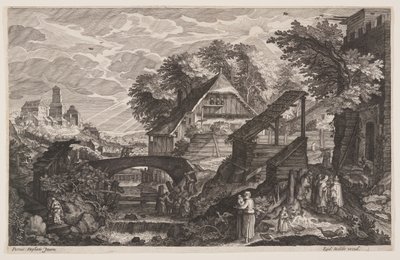 Casas de campo à direita de um rio, de Oito cenas da Boémia de Aegidius Sadeler II