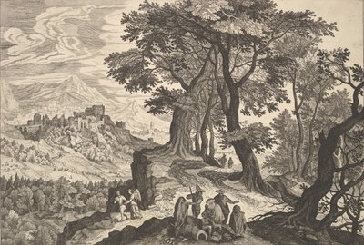 Paisagem com Tobias e o anjo e ciganos. de Aegidius Sadeler II