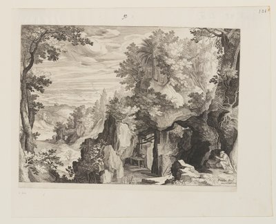 Paisagem de montanha com um eremita de Aegidius Sadeler II