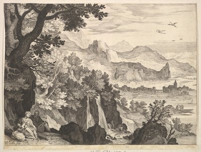 Paisagem montanhosa com o resto no voo para o Egito.nd de Aegidius Sadeler II