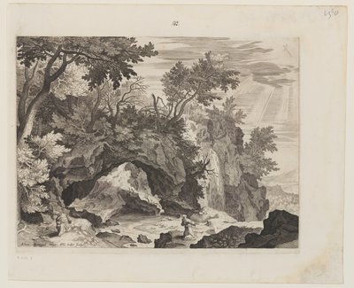 Paisagem rochosa com A estigmatização de São Francisco de Aegidius Sadeler II