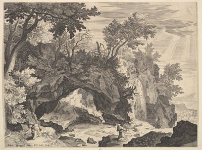 Paisagem rochosa com a estigmatização de São Francisco. de Aegidius Sadeler II