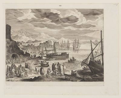 Costa marítima com pescadores e peixarias de Aegidius Sadeler II