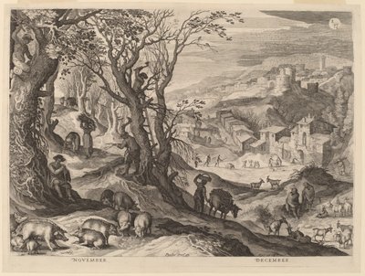 novembro e dezembro de Aegidius Sadeler II after Paul Bril
