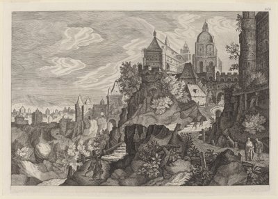 Paisagem rochosa na Boêmia de Aegidius Sadeler II after Pieter Stevens