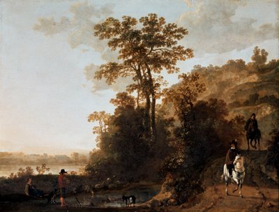 Um passeio noturno perto de um rio de Aelbert Cuyp