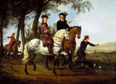 Paisagem com esportistas partindo para a caça, início dos anos 1650 de Aelbert Cuyp