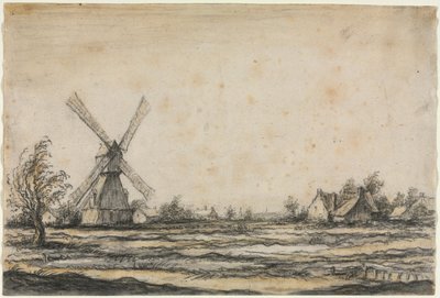 Paisagem com um moinho de vento perto de uma fazenda, 1642-1644. de Aelbert Cuyp
