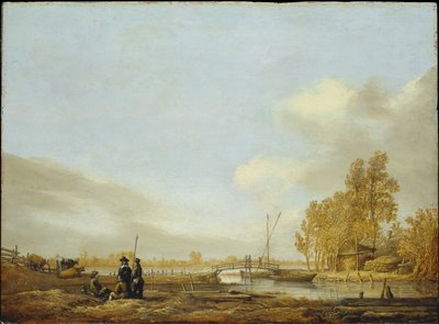 Paisagem fluvial com ponte pedonal de Aelbert Cuyp
