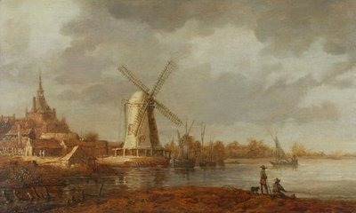 Cena fluvial com vista para Dordrecht (óleo sobre painel) de Aelbert Cuyp