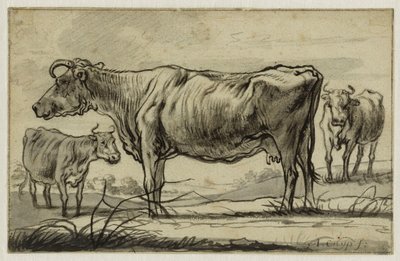 Três vacas no pasto (Lugt 16) de Aelbert Cuyp