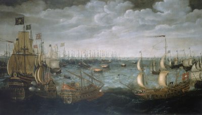 Lançamento de navios de fogo contra a Armada Espanhola, 7 de agosto de 1588, c.1590 (óleo sobre tela) de Aert Anthonisz