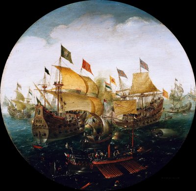 Batalha marítima entre os navios holandeses e espanhóis, 1604 de Aert Anthonisz