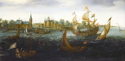 Navios ao largo de IJsselmonde de Aert Anthoniszoon