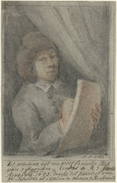 Detalhe de um quadro mostrando o auto-retrato de Constantijn Daniël à Renesse de Aert Schouman