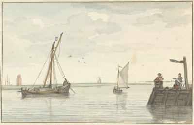 Farol e cais de fogo de pedra de Durgerdam de Aert Schouman
