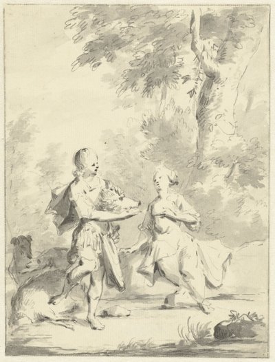 Meleager dá à Atalante a cabeça do javali calydoniano de Aert Schouman